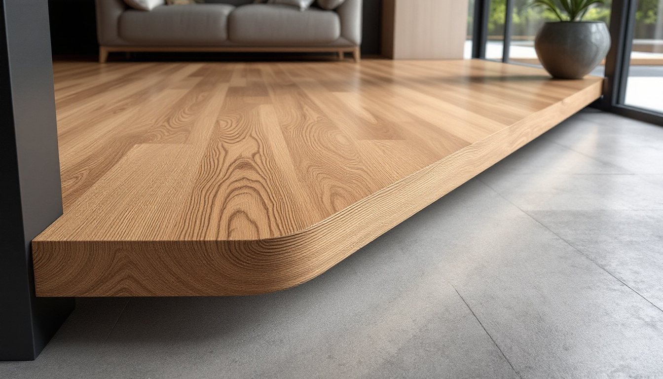 Layers of a floating laminate floor over acoustic underlay and concrete
