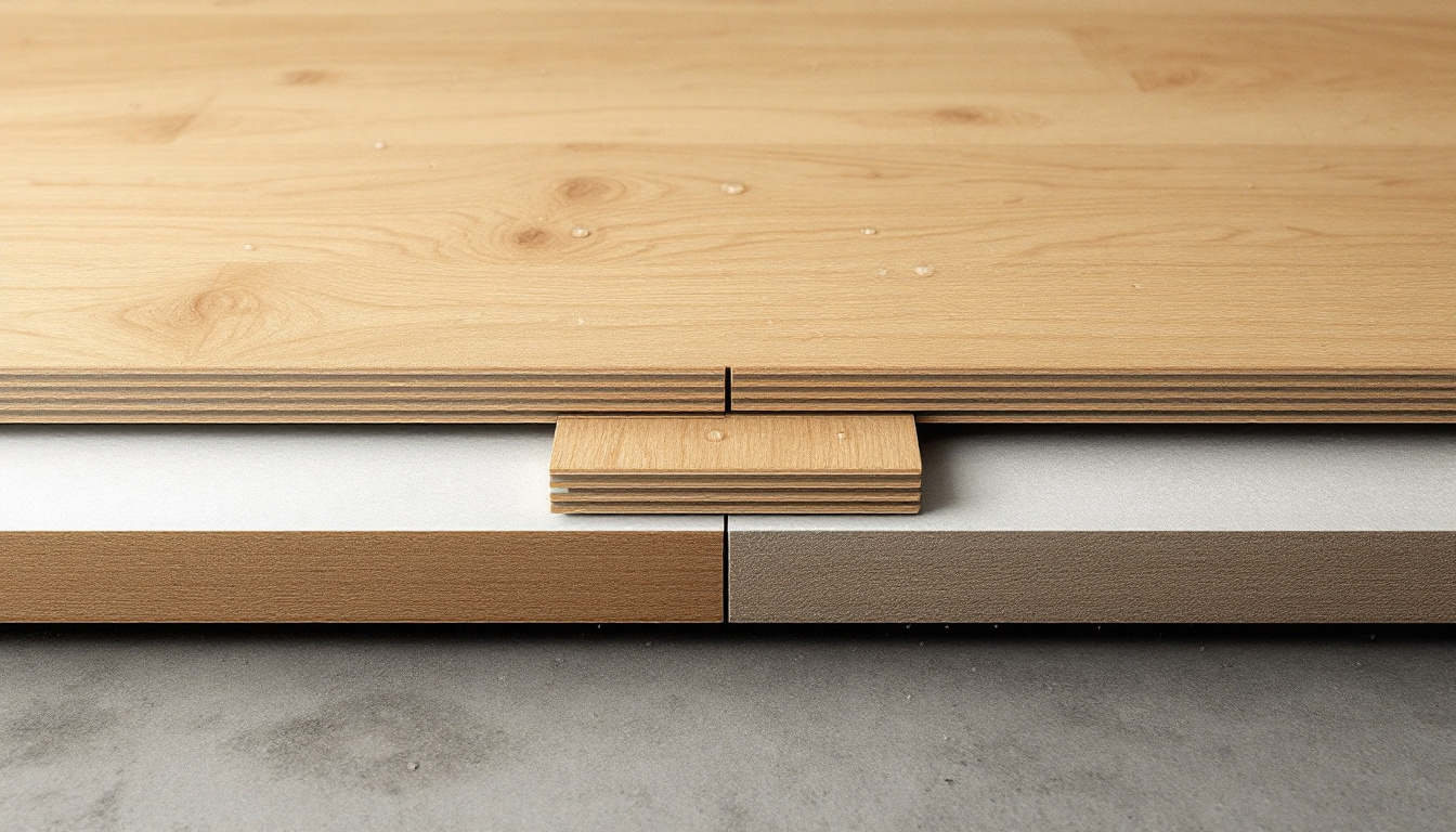 Cutaway of water-resistant laminate joints and the vulnerable subfloor below