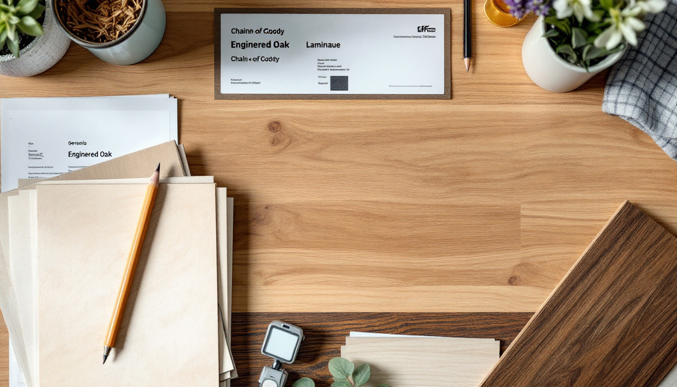 Timber flooring samples with sourcing and chain-of-custody documents