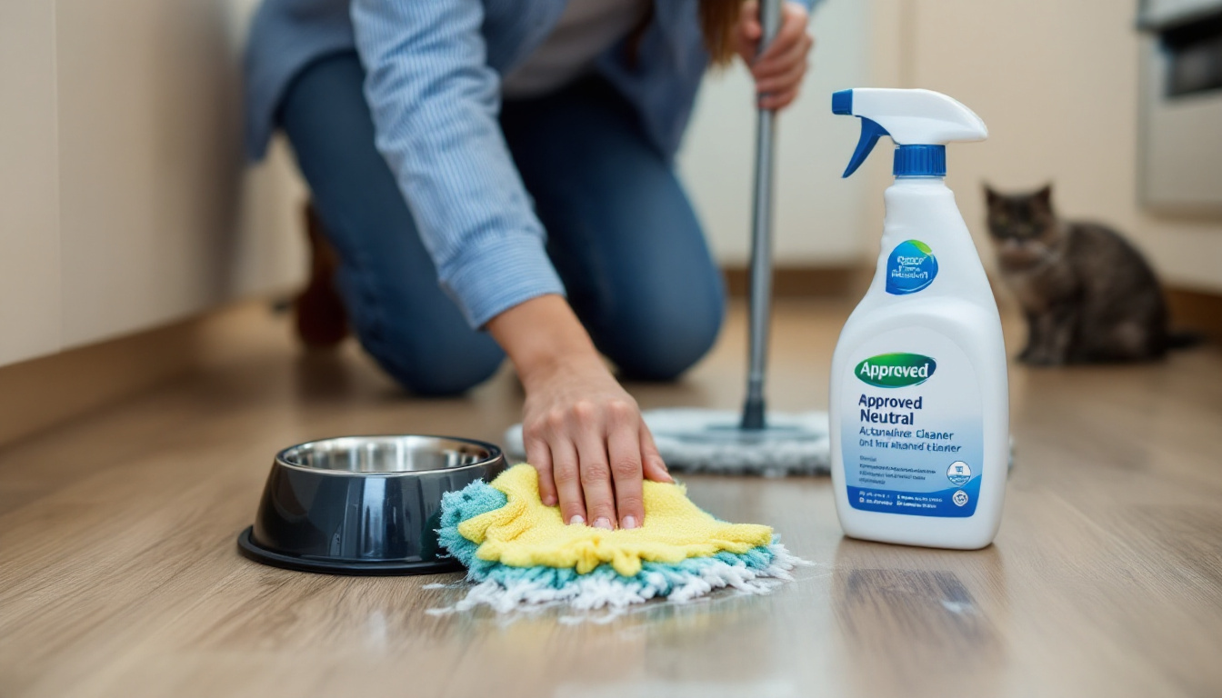 Homeowner promptly cleaning a small pet spill from laminate flooring