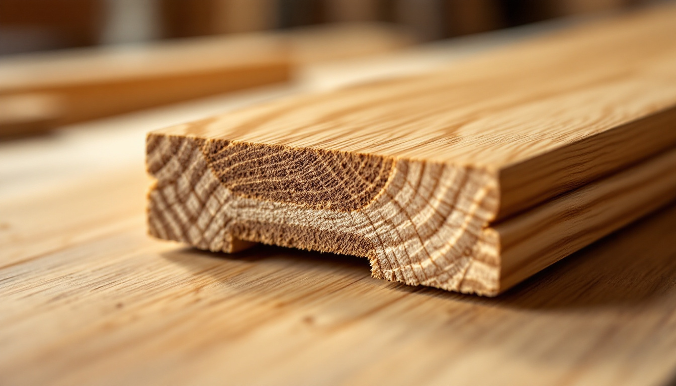 Cutaway view showing the layered construction of an engineered timber floorboard