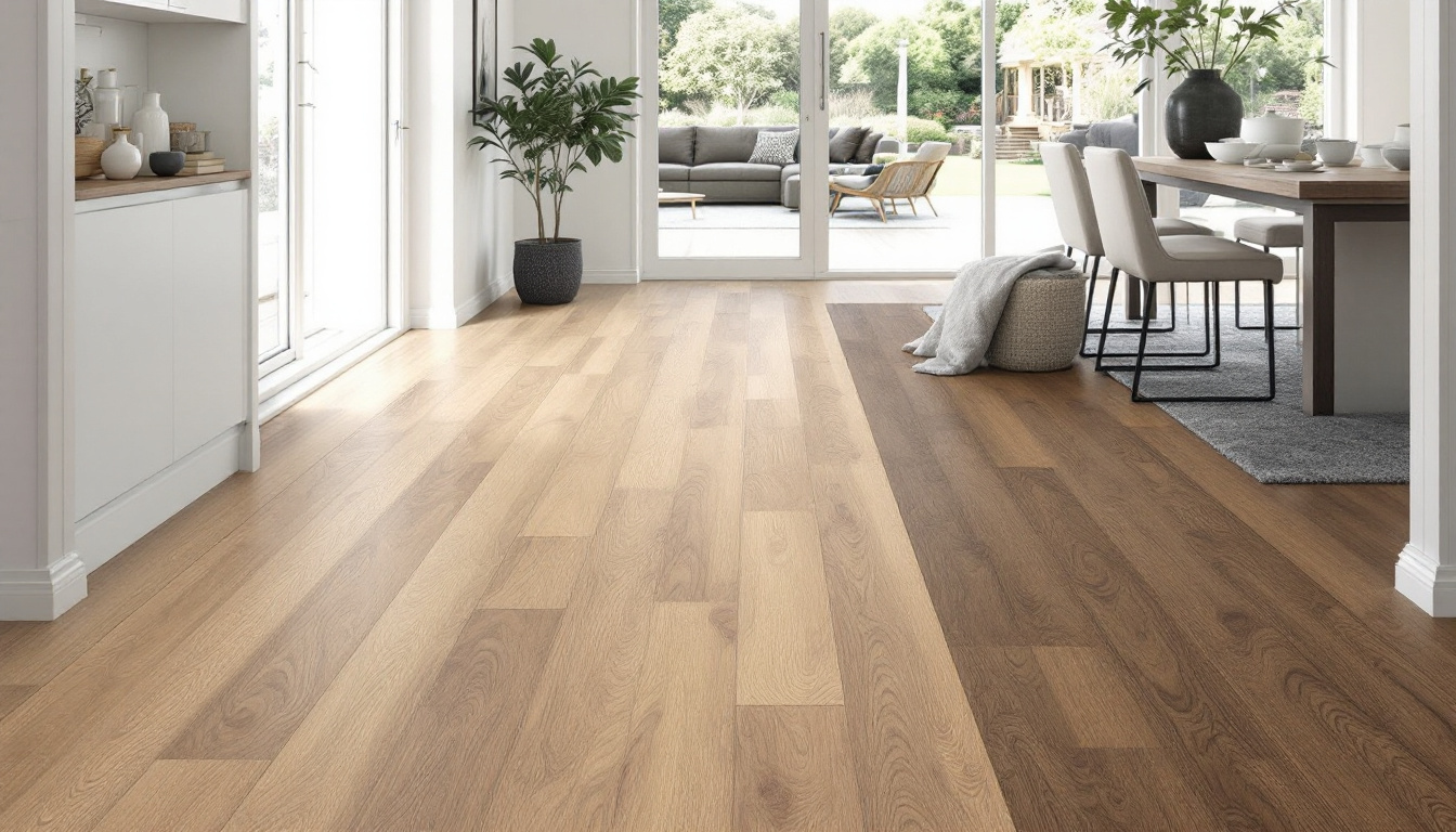 Light and dark flooring samples viewed in different daylight areas of the same room