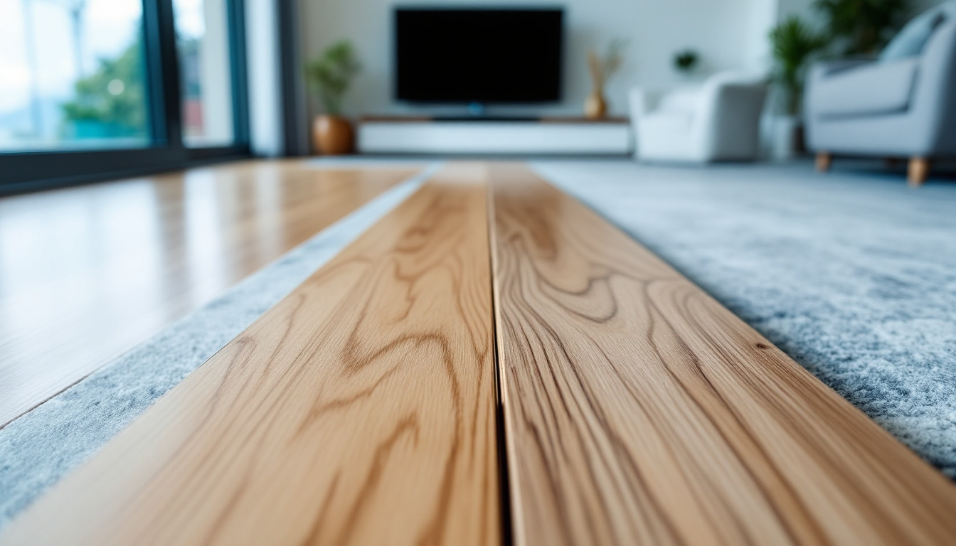 Engineered timber flooring plank and laminate flooring plank side by side in an Auckland living room